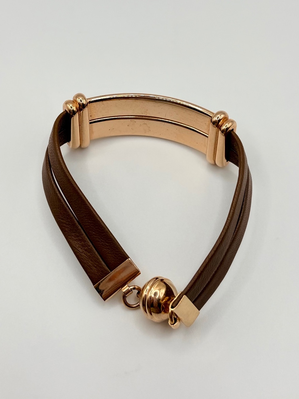 Bronze Milor Italy Leather Bracelet with Black Crystal Accents - Picture 6 of 10
